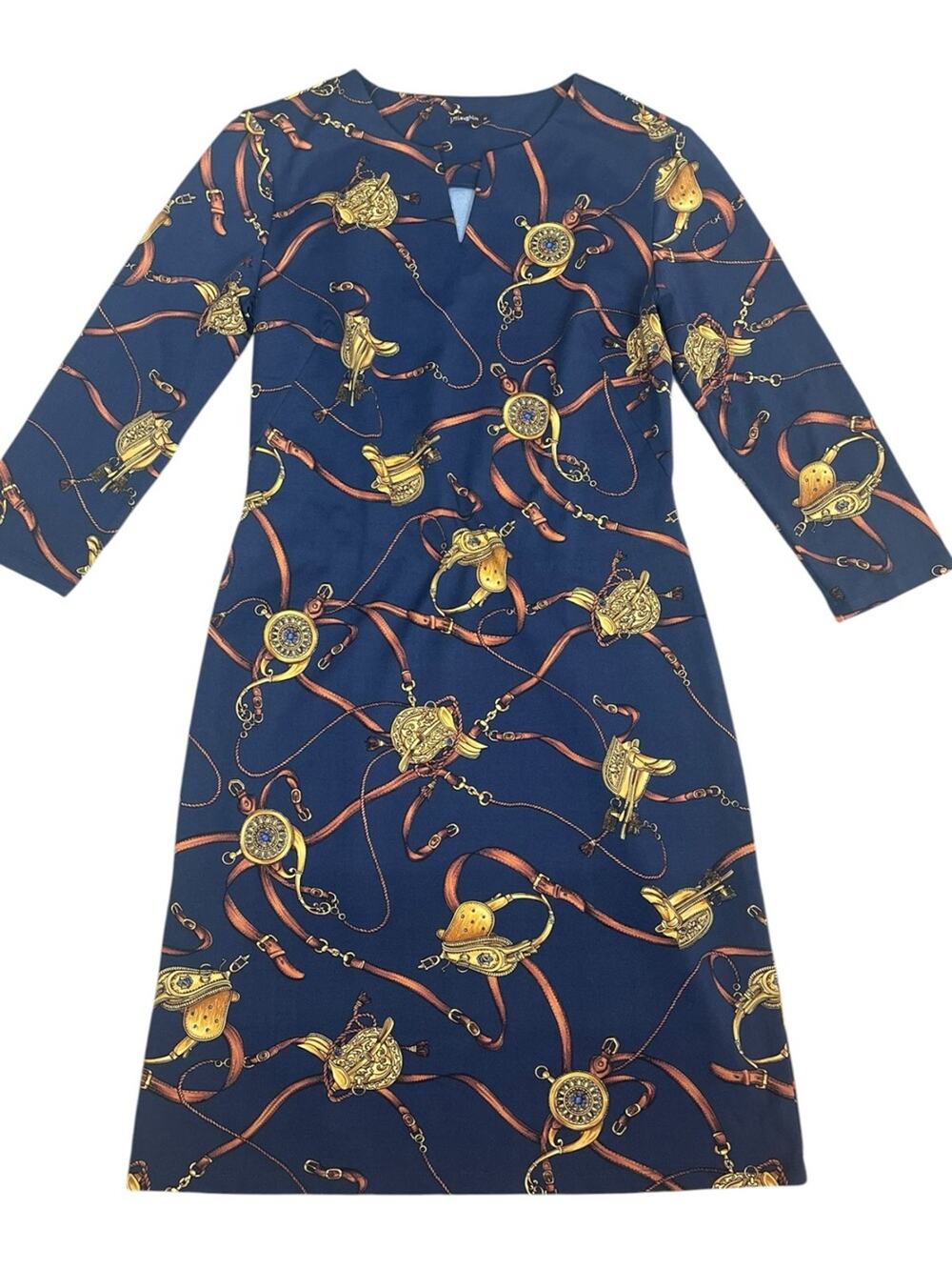 J McLaughlin Carly Catalina Cloth Equestrian Dress Size Med Blue Brown Horse Bit
